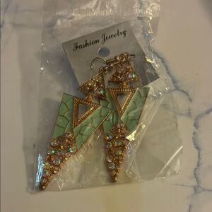 Fashion Jewelry Mint Enamel and Gold Statement Earrings on fish hooks